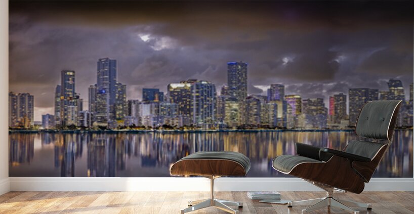Miami Panorama night Wall Murals